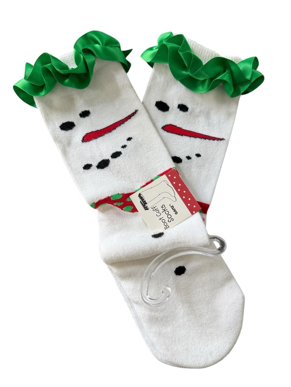 Ganz Snowman Boot Cuff Socks Christmas Ruffle Green White Size 3+ NWT